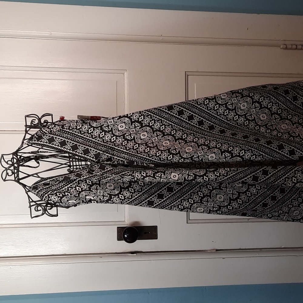 Swimsuit Cover Up Beach Pool Cruise Lake Aztec Print Black Cream Polyester Dress